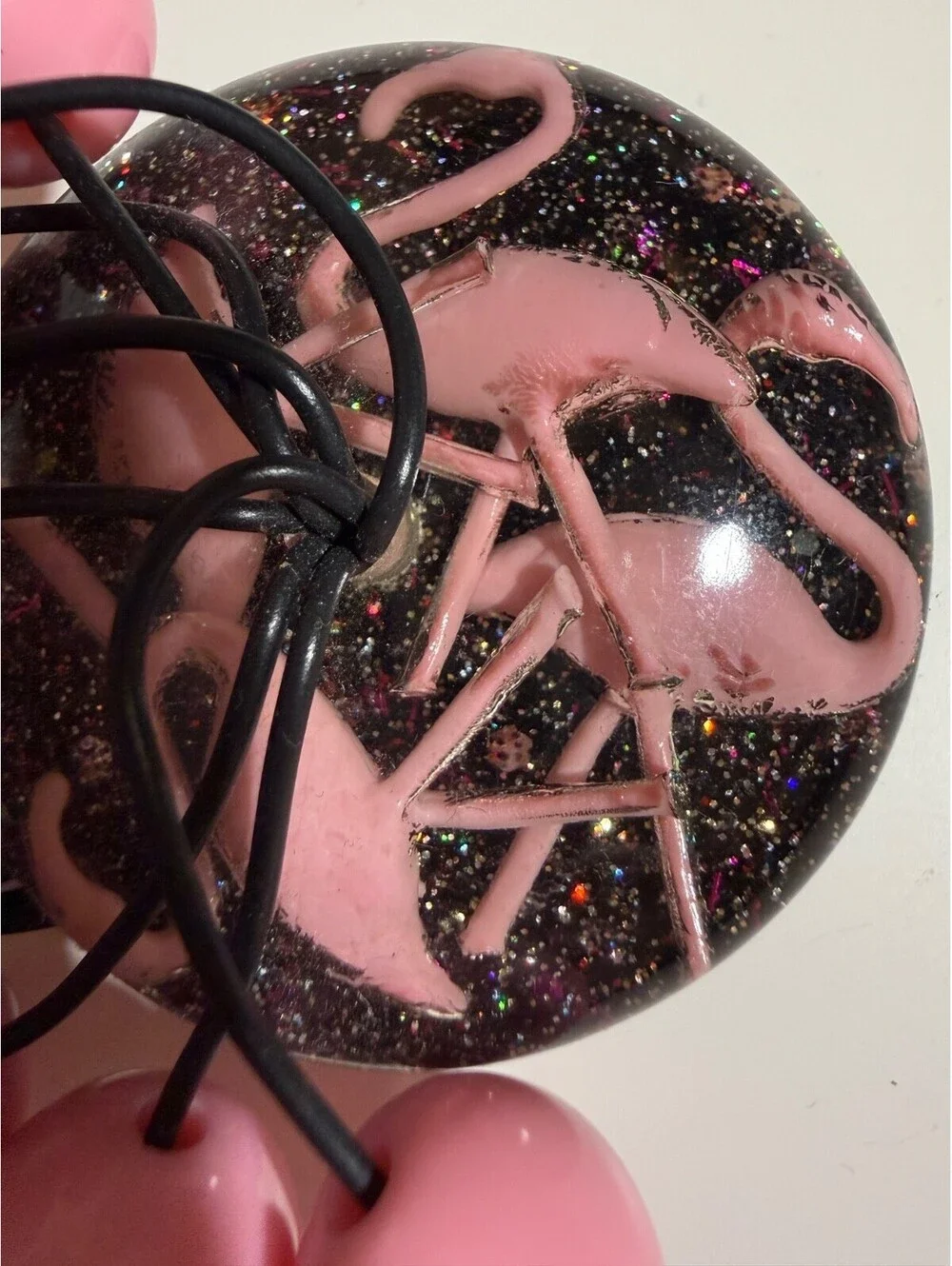 Midnight 'Mingos Flamingo Brooch - Luxulite Fakelite Reproduction Lucite Trashy